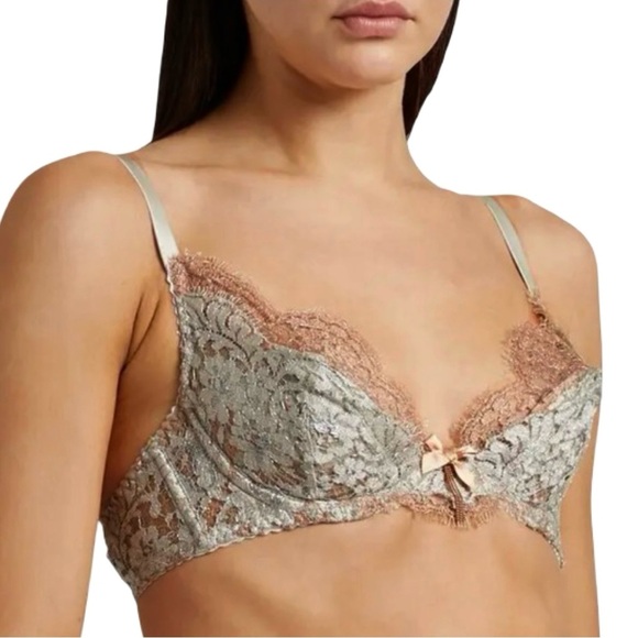 Agent Provocateur Other - NWT AGENT PROVOCATEUR Lorelli Lace Silk Underwire Bra Rose Gold and Silver 34B